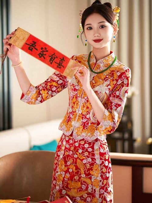 Embroiderd Chinese dress traditional wedding qun kwa - Image 5