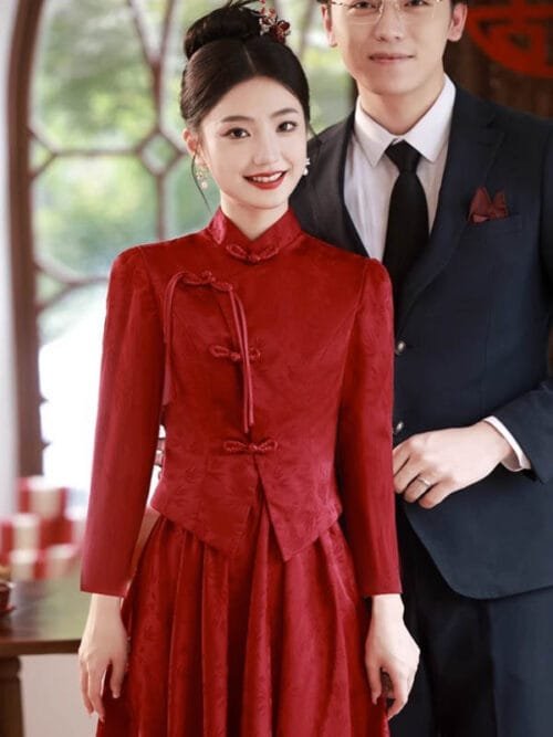 Red Qipao wedding dress modern - Image 7