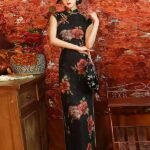 black cheongsam dress