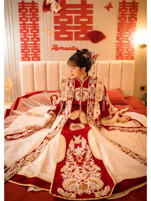 New bridal Chinese dress traditional qunkwa heavy embroidery outfit - Image 7