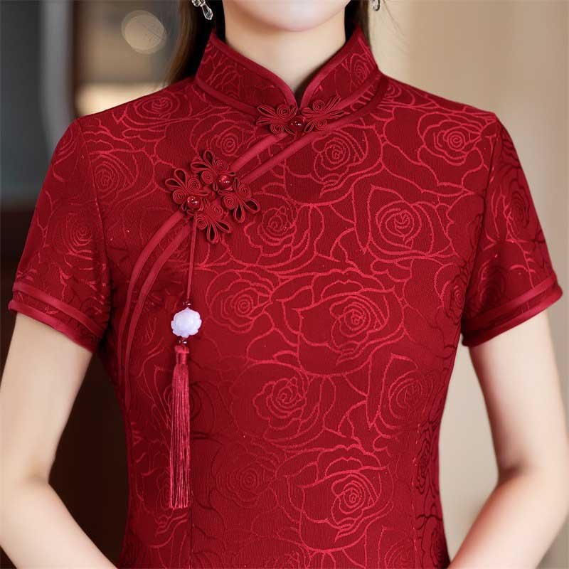 lace qipao red