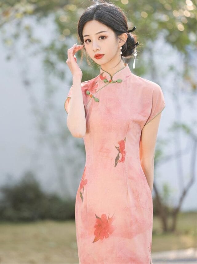 Pink Floral Qi Pao Cheongsam Shirts Top