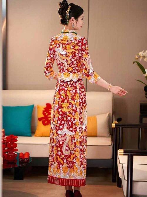 Embroiderd Chinese dress traditional wedding qun kwa - Image 3