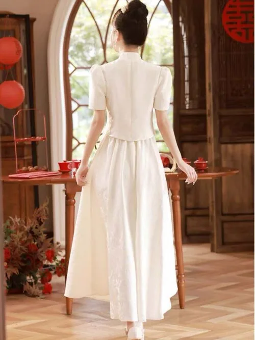 White Qipao dress wedding modern - Image 2