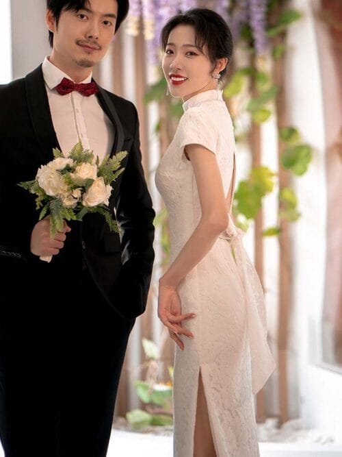 Lace Red white cheongsam dress wedding - Image 4