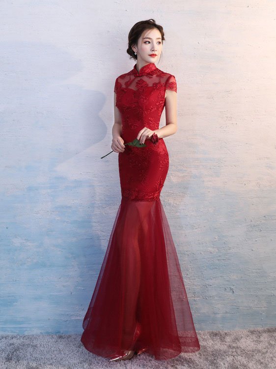 Chinese collar wedding gown