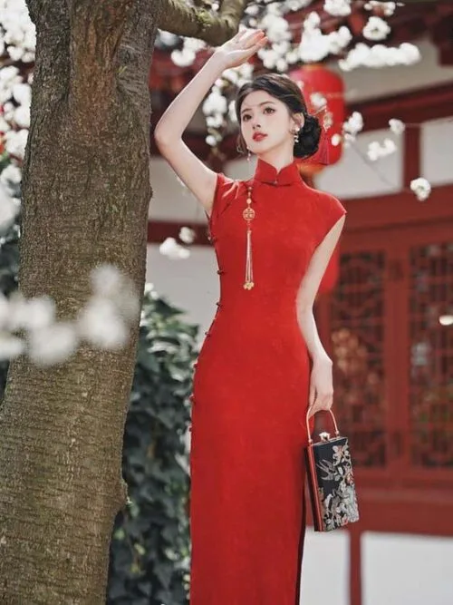 Chinese style wedding cheongsam red dress - Image 4
