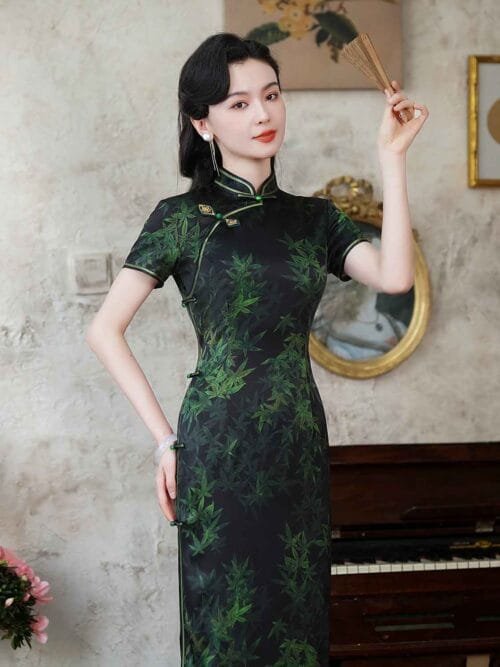 19 mome long silk dark green qipao dress - Image 2