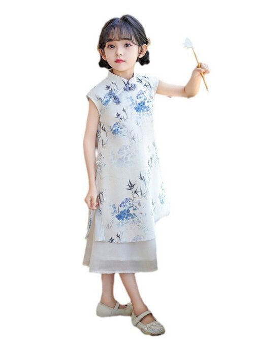 White qipao Cheongsam dress girls sleeveless - Image 5