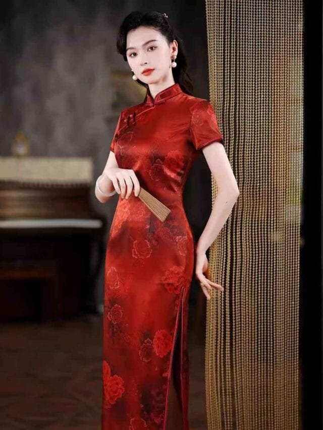 RED ORIENTAL FLORAL CHEONGSAM PANT SET