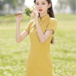 Short midi yellow qipao