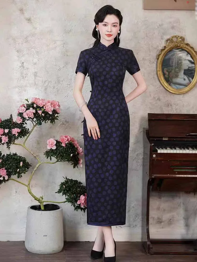 purple qipao dress New Luxurious Purple Satin Phoenix Chinese Long Dress Cheongsam Qipao  lcdress56