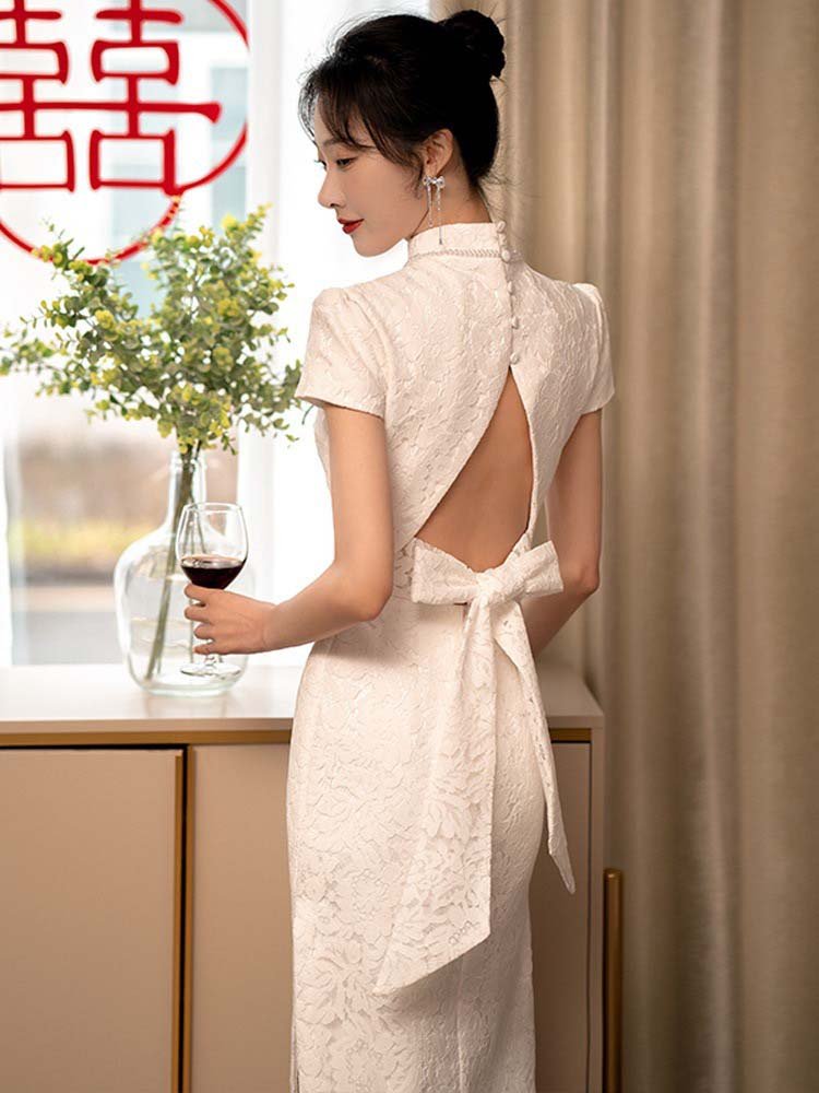 White cheongsam dress