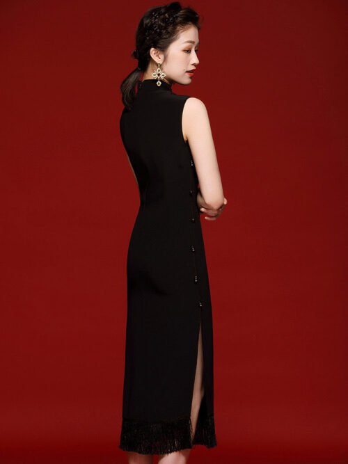 black cheongsam dress