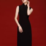 black cheongsam dress long