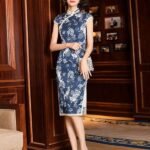 blue cheongsam dress