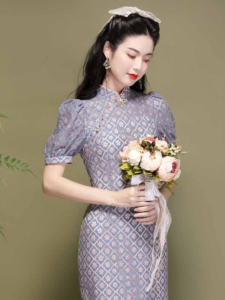 blue lace cheongsam