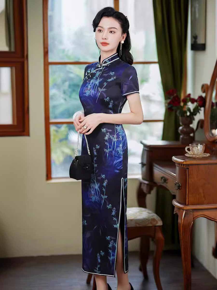 blue qipao dress