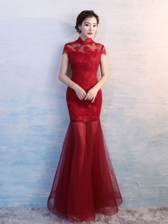 chinese collar wedding dress