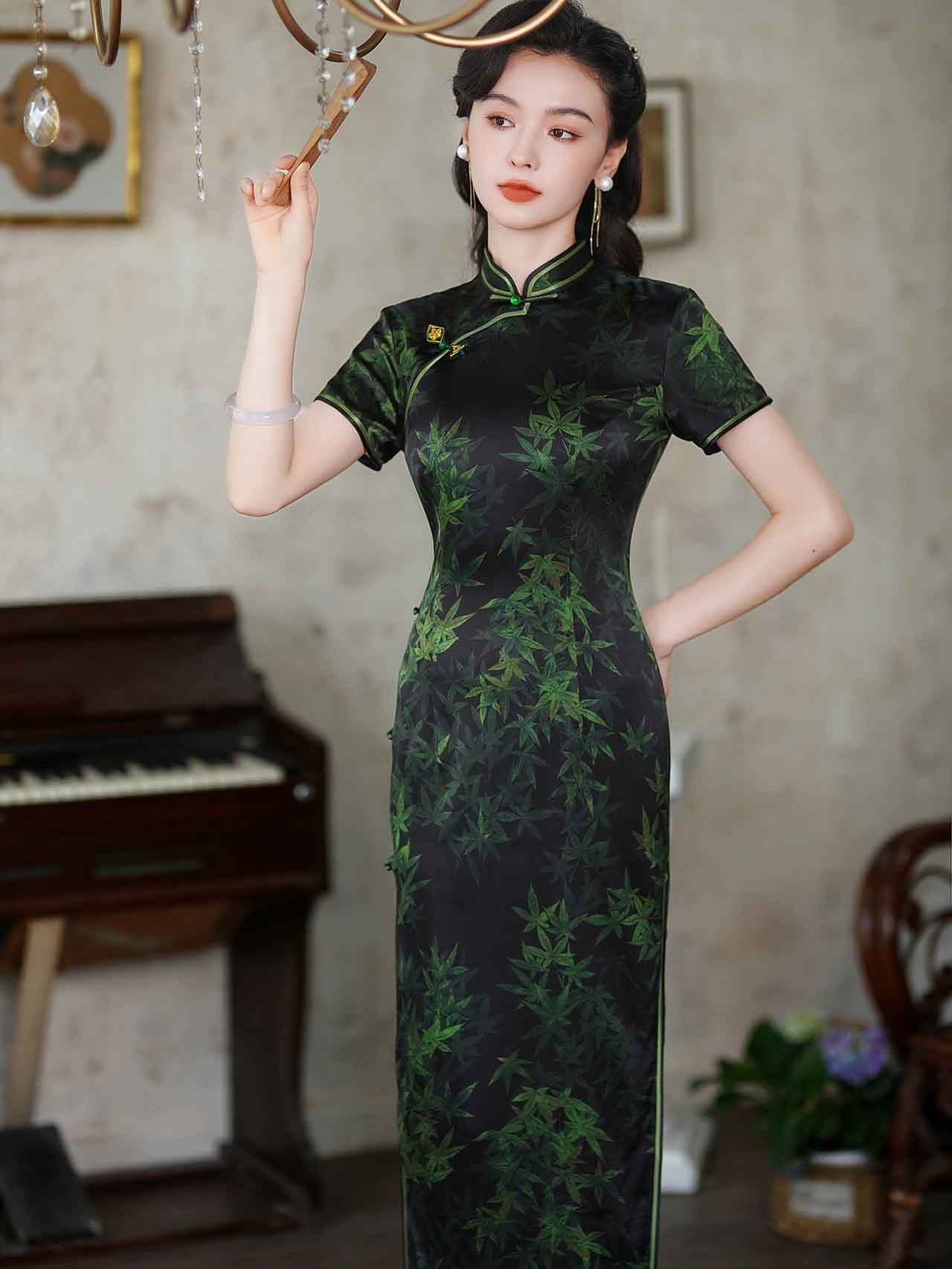 green qipao dress