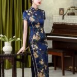 long cheongsam dress blue