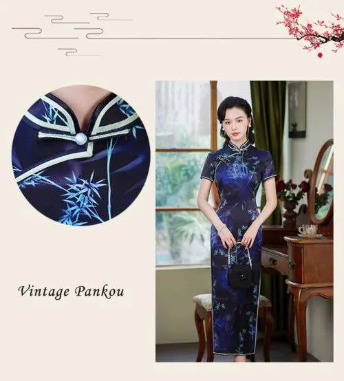 19 mome mulberry silk dark blue qipao dress long - Image 6