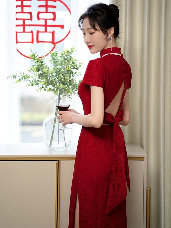 red cheongsam dress