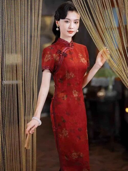 Red Chinese traditional dress cheongsam for mother of the bride,  high end 22 mome silk - Image 4