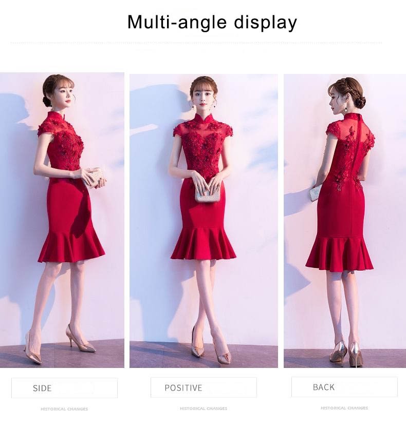 short red cheongsam dress