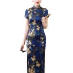 silk cheongsam dress blue