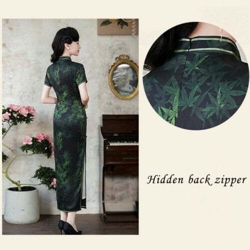 19 mome long silk dark green qipao dress - Image 6