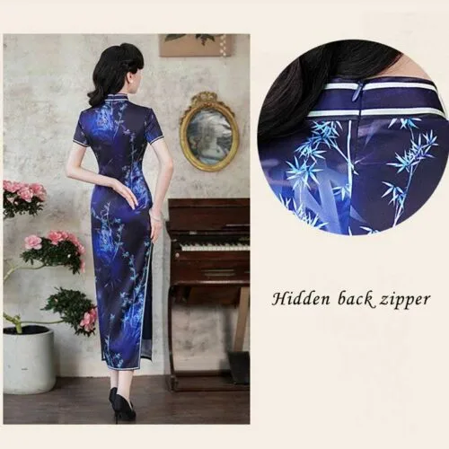 silk long blue qipao