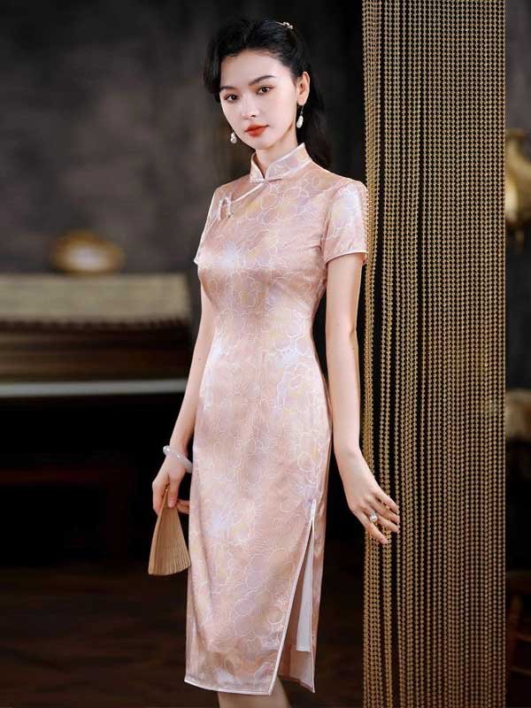 silk pink cheongsam