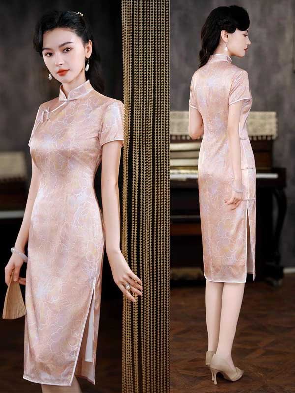 silk pink qipao dress