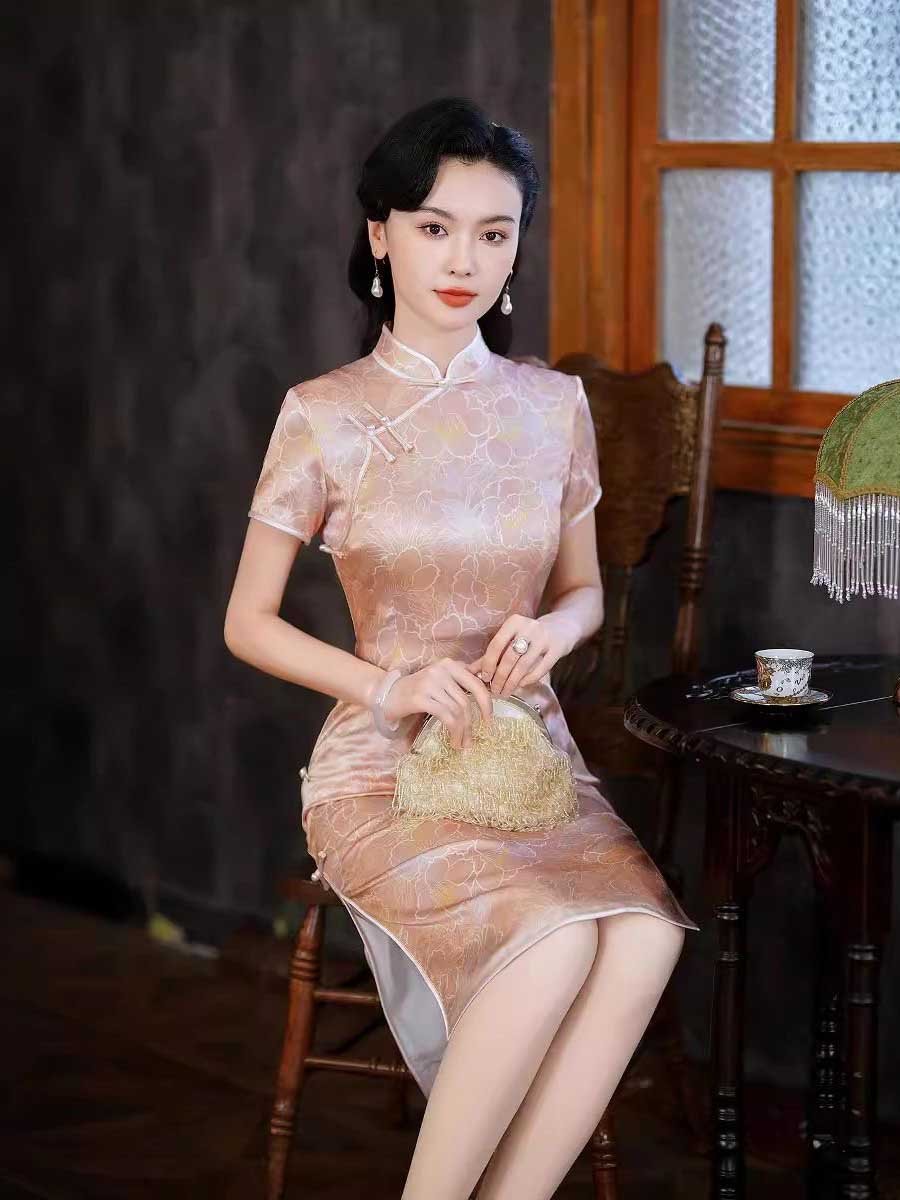 silk pink qipao