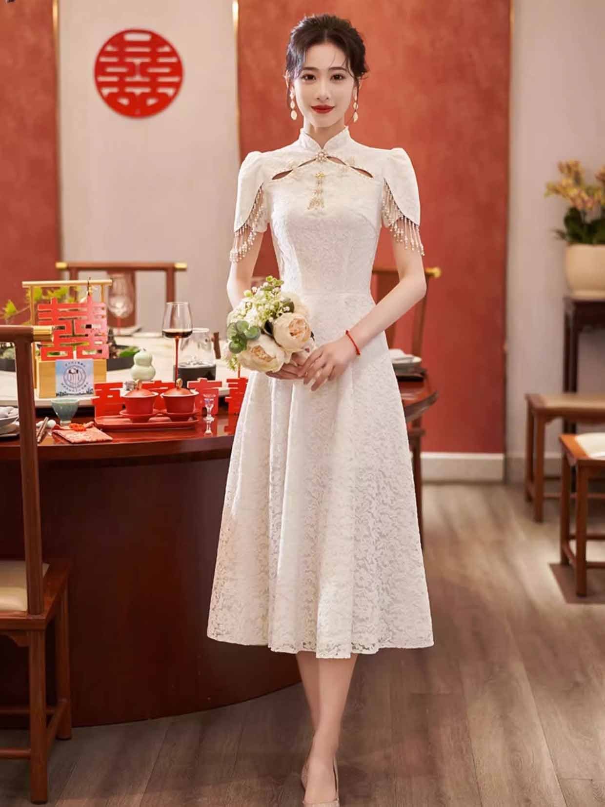 white bridal qipao