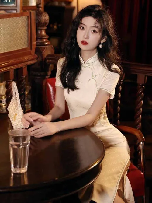 Chinese qipao dress white cheongsam silk - Image 4