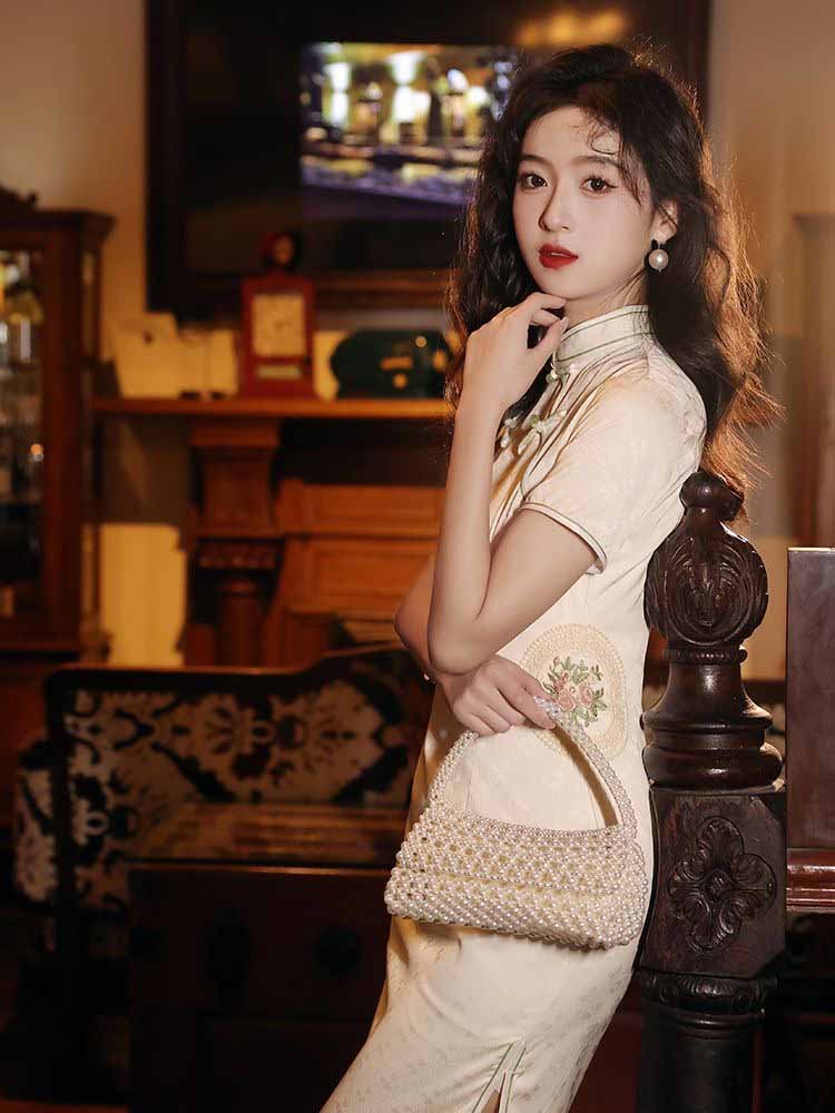 white cheongsam dress