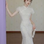 white lace qipao dress