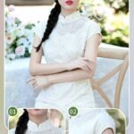 Apricot white qipao dress