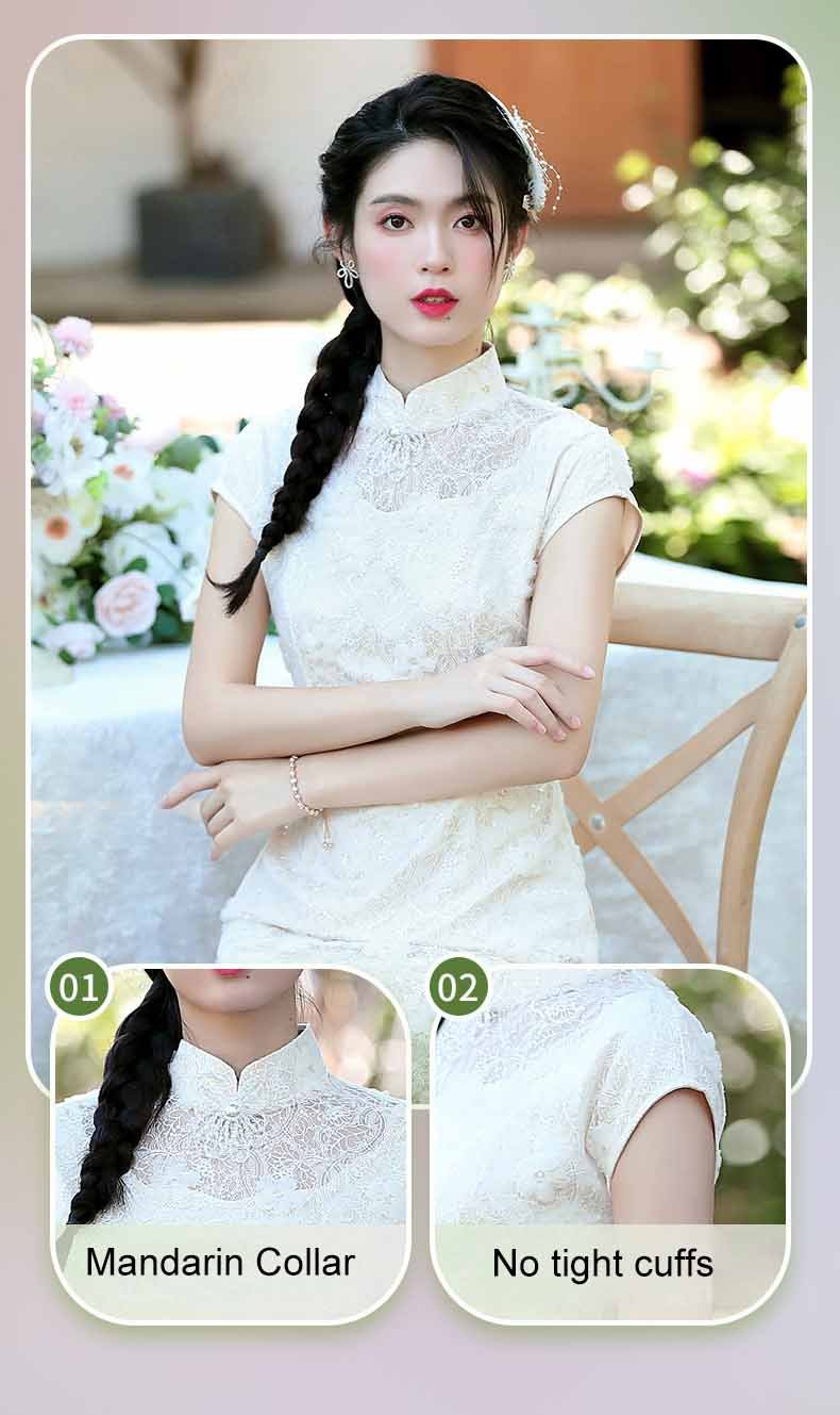 Apricot white qipao dress