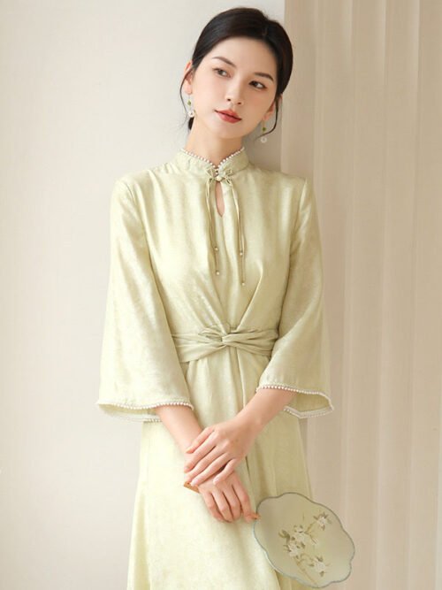 Jacquard Qipao green new Chinese dress styles - Image 3