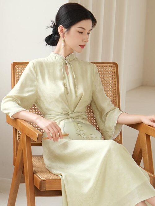 Jacquard Qipao green new Chinese dress styles - Image 6