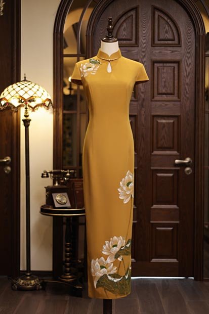 Yellow long cheongsam