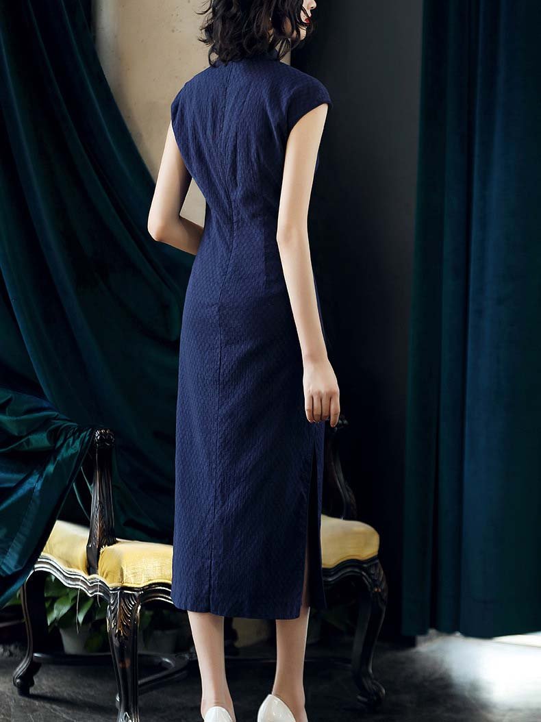 dark blue cheongsam dress