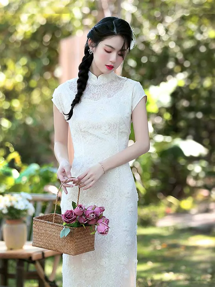 lace qipao dress Custom Red Lace Qipao