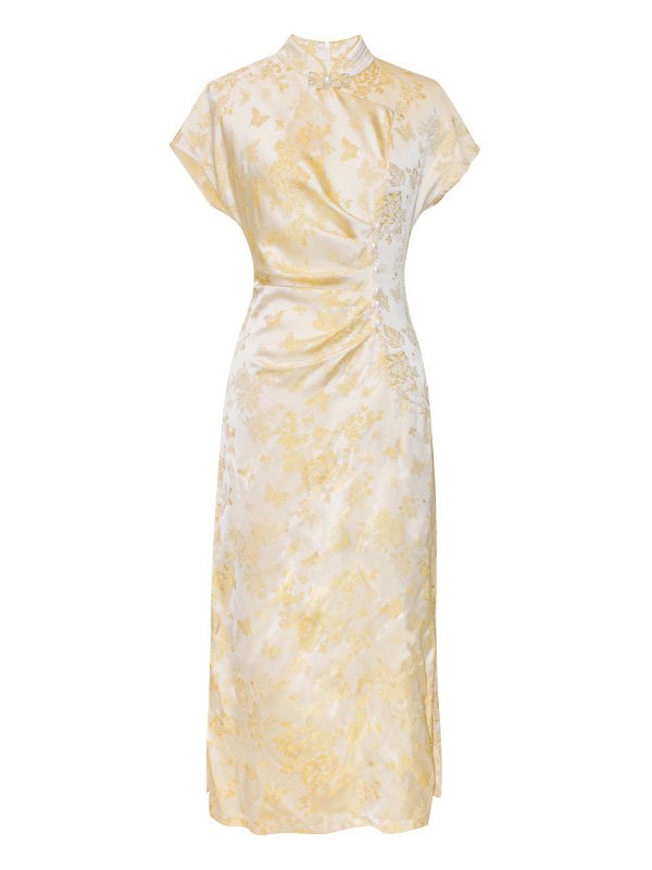 long yellow cheongsam dress