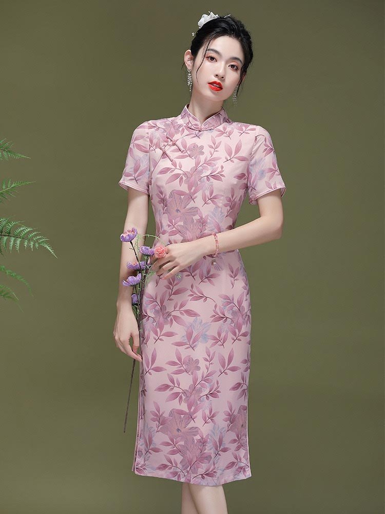 Pink Chiffon Chinese dress