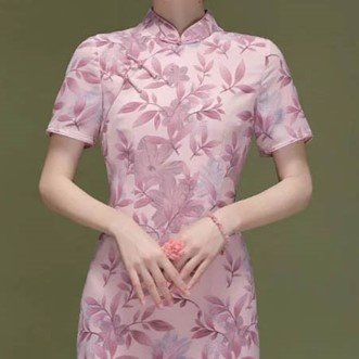 Rounded stand collar Cheongsam