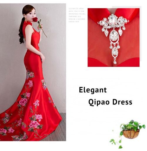 Vintage Chinese red, satin Fishtail Cheongsam dress - Image 6